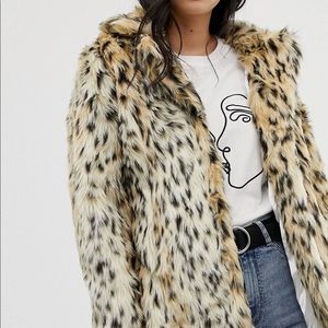 QED London Animal Printed Faux Fur Coat